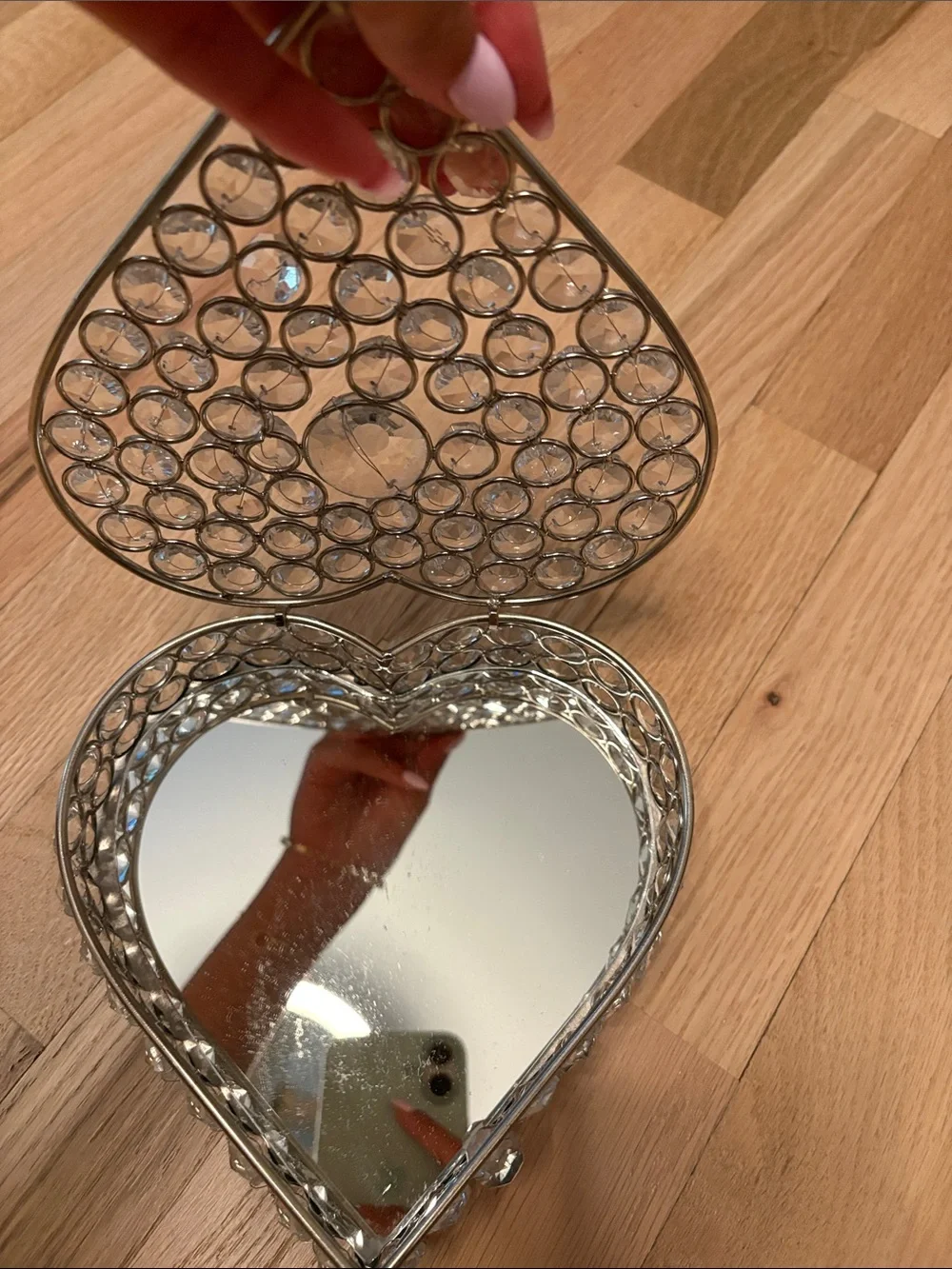 Heart-Shaped Crystal Decorative Jewelry Box - Silver